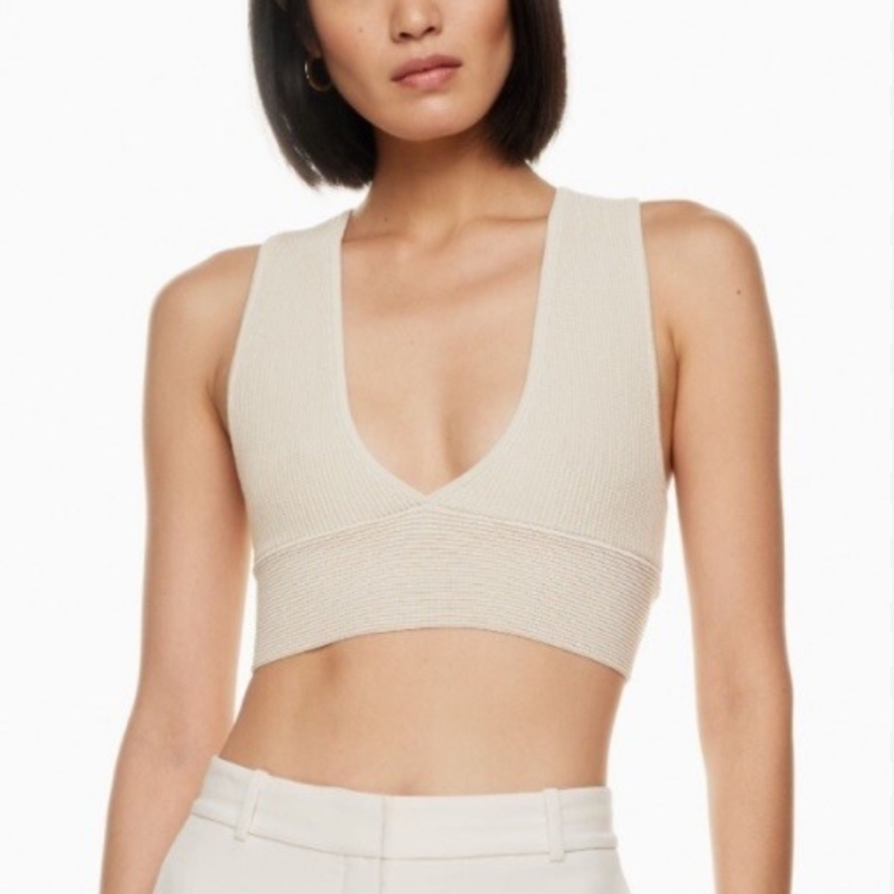 Aritzia Babaton Sculpt Knit Deep V Tank Top Size XXS Pearl White